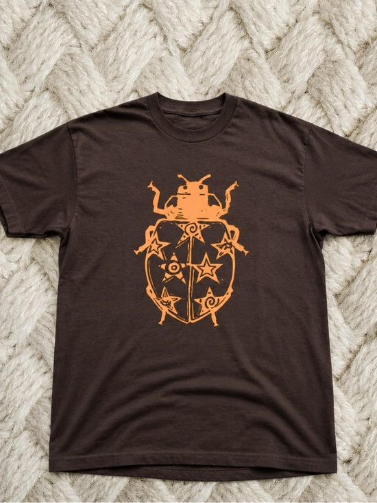 Gildan Other - Gildan Brown T-Shirt with Orange Bug Star Graphic